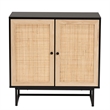 Baxton Studio Declan Brown Wood and Natural Rattan 2-Door Storage Cabinet