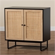 Baxton Studio Declan Brown Wood and Natural Rattan 2-Door Storage Cabinet