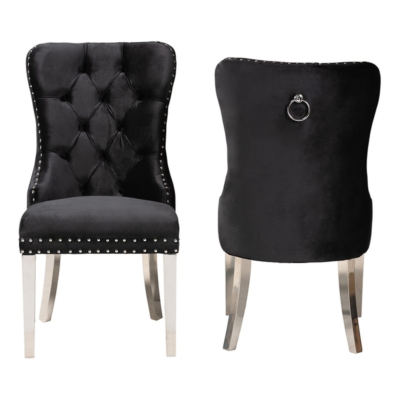 Baxton Studio Honora Black Velvet and Silver Metal 2-Piece Dining Chair Set