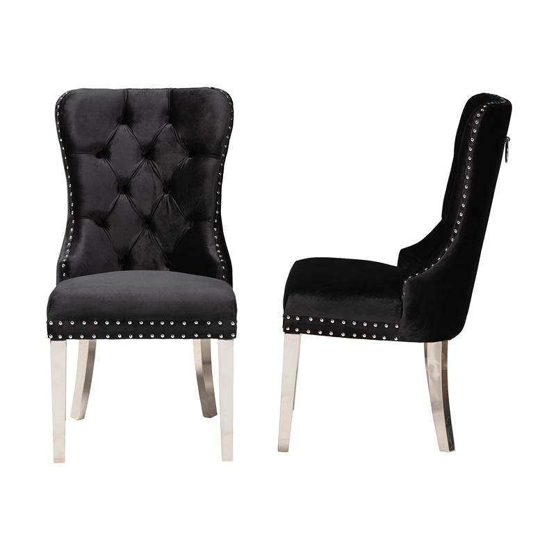 Baxton Studio Honora Black Velvet and Silver Metal 2-Piece Dining Chair Set