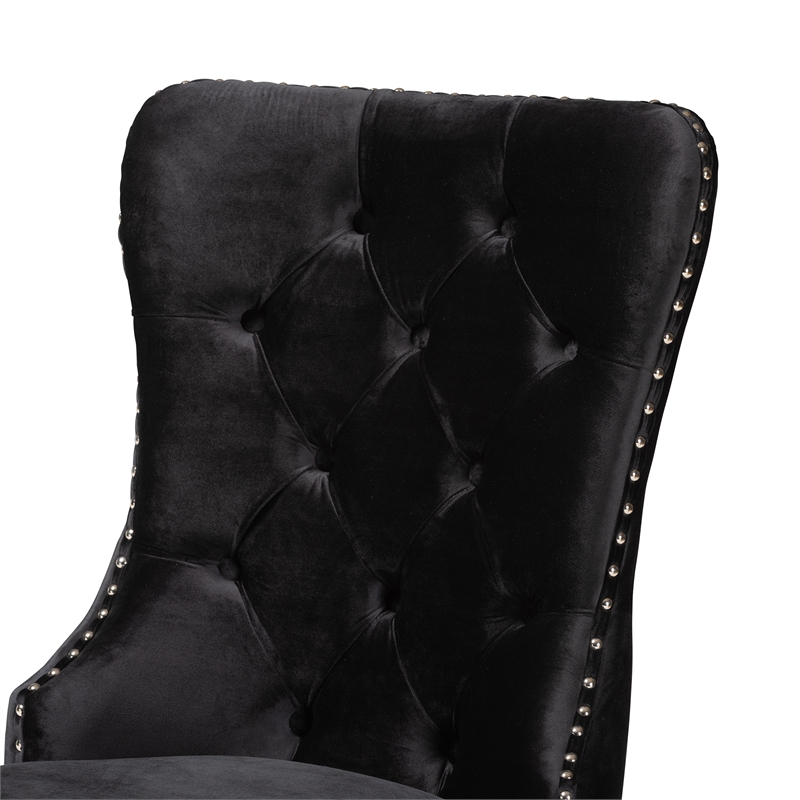 Baxton Studio Honora Black Velvet and Silver Metal 2-Piece Dining Chair Set
