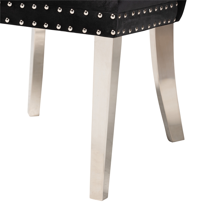 Baxton Studio Honora Black Velvet and Silver Metal 2-Piece Dining Chair Set