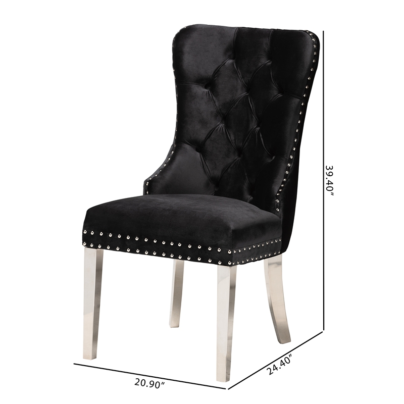 Baxton Studio Honora Black Velvet and Silver Metal 2-Piece Dining Chair Set