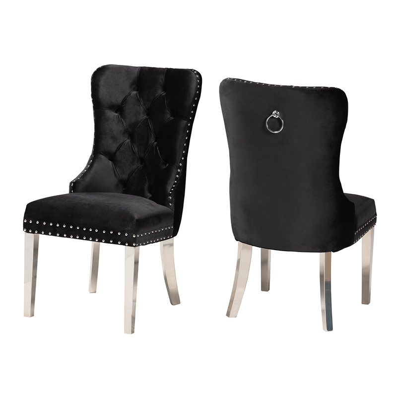 Baxton Studio Honora Black Velvet and Silver Metal 2-Piece Dining Chair Set