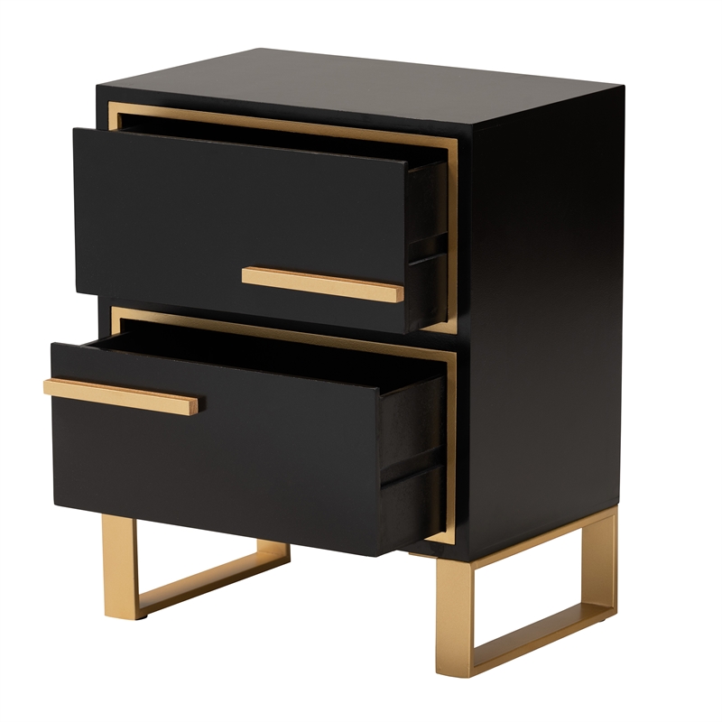 Baxton Studio Giolla Black Finished Wood and Gold Metal 2-Drawer End Table