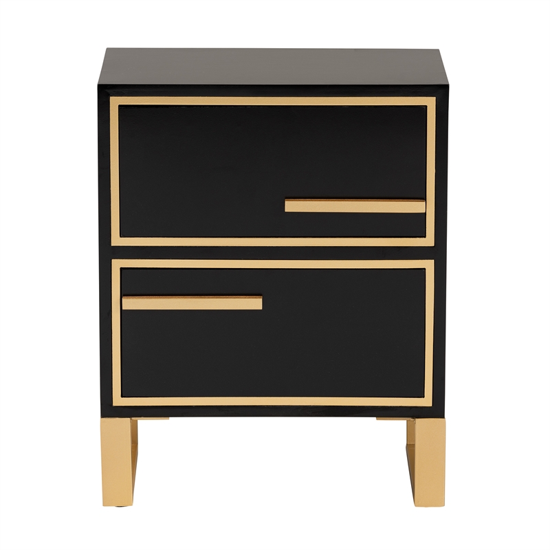 Baxton Studio Giolla Black Finished Wood and Gold Metal 2-Drawer End Table