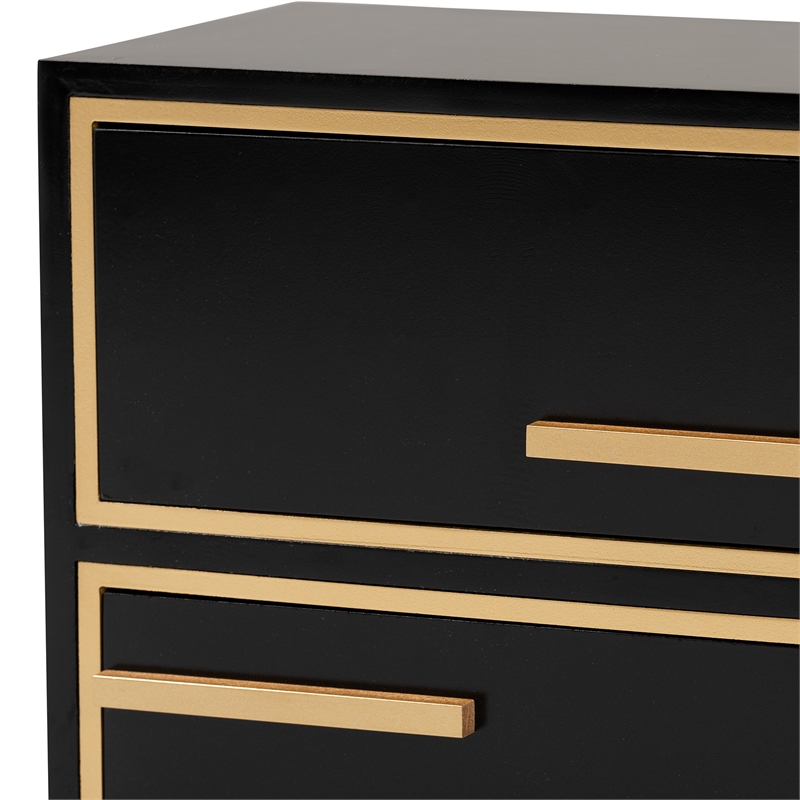 Baxton Studio Giolla Black Finished Wood and Gold Metal 2-Drawer End Table