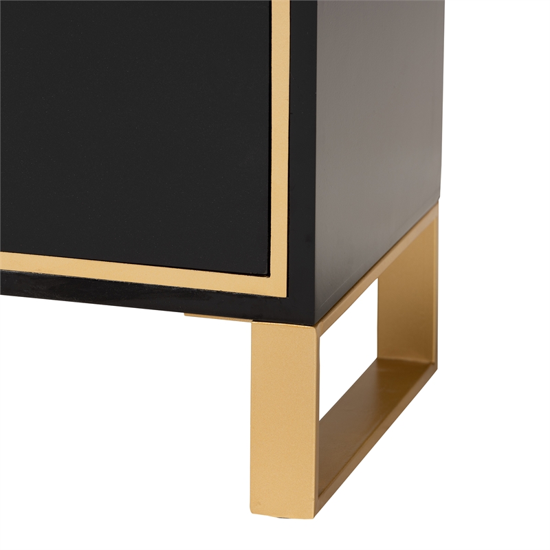 Baxton Studio Giolla Black Finished Wood and Gold Metal 2-Drawer End Table