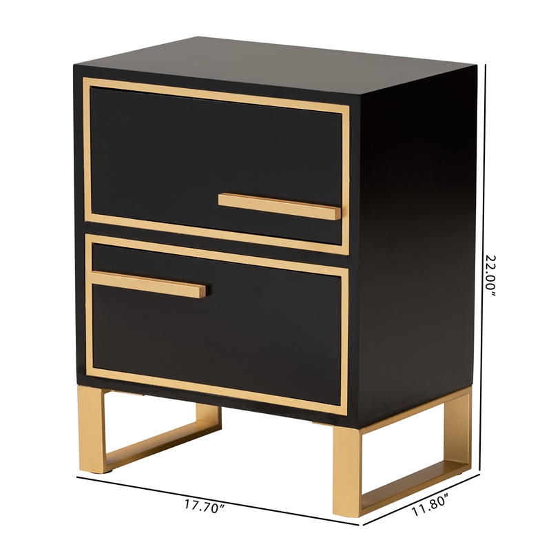 Baxton Studio Giolla Black Finished Wood and Gold Metal 2-Drawer End Table