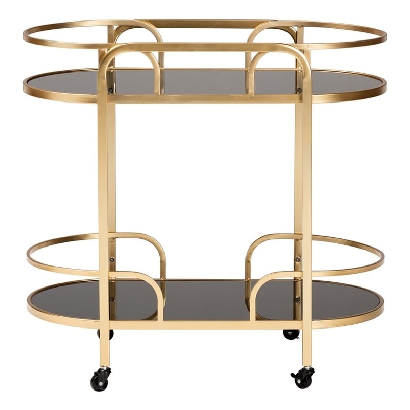 Baxton Studio Leighton Gold Metal and Tempered Glass 2-Tier Wine Cart