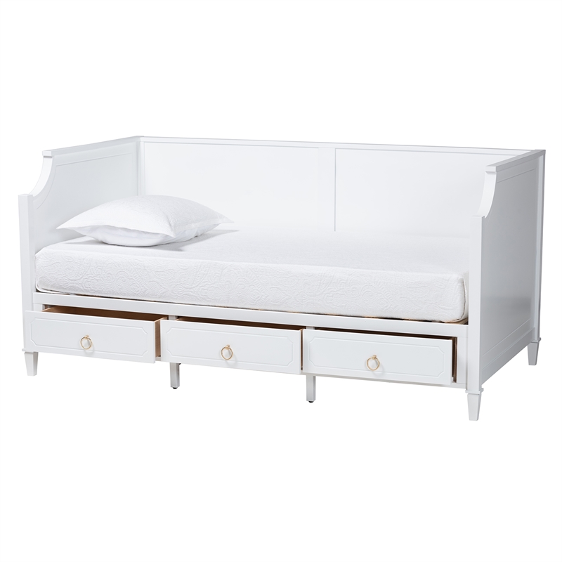 Baxton Studio Lowri White Finished Wood Twin Size 3-Drawer Daybed