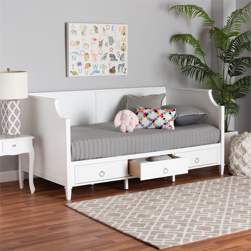 Baxton Studio Lowri White Finished Wood Twin Size 3-Drawer Daybed
