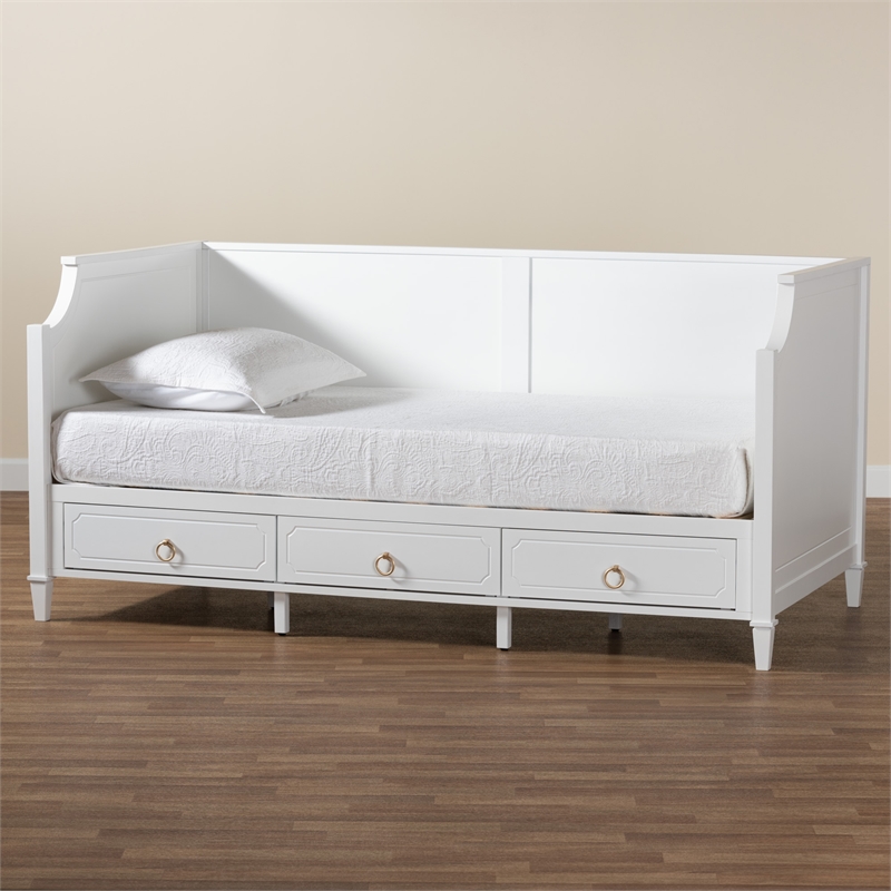 Baxton Studio Lowri White Finished Wood Twin Size 3-Drawer Daybed