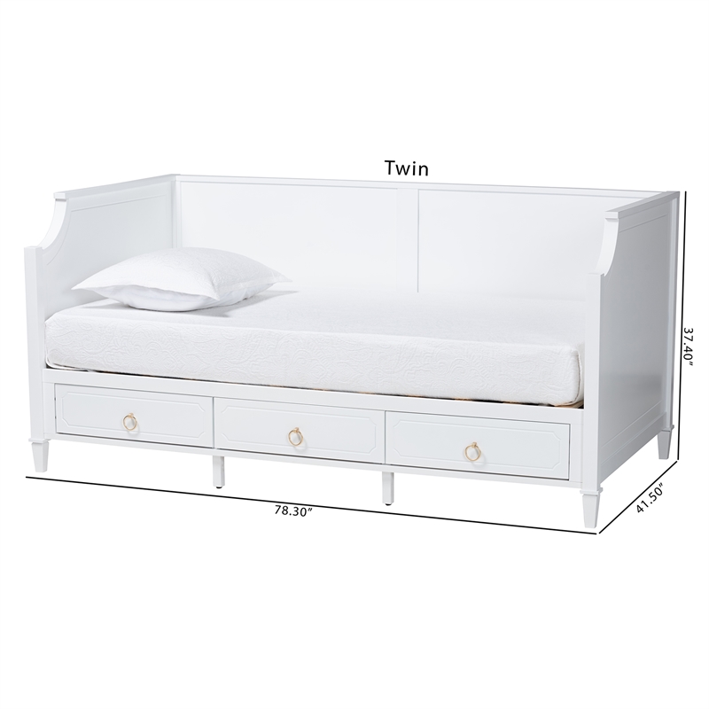 Baxton Studio Lowri White Finished Wood Twin Size 3-Drawer Daybed