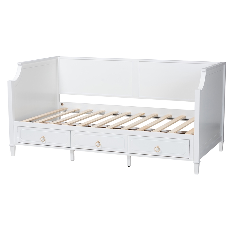Baxton Studio Lowri White Finished Wood Twin Size 3-Drawer Daybed