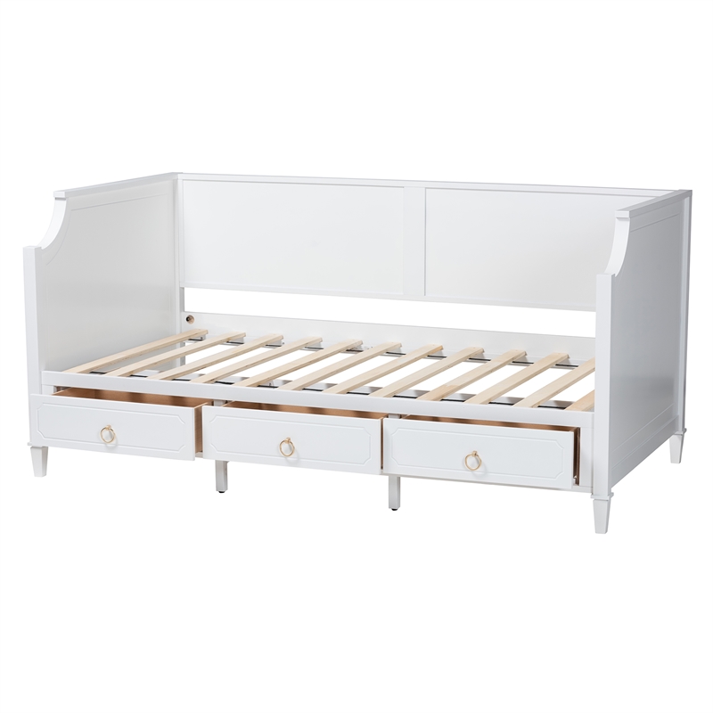 Baxton Studio Lowri White Finished Wood Twin Size 3-Drawer Daybed
