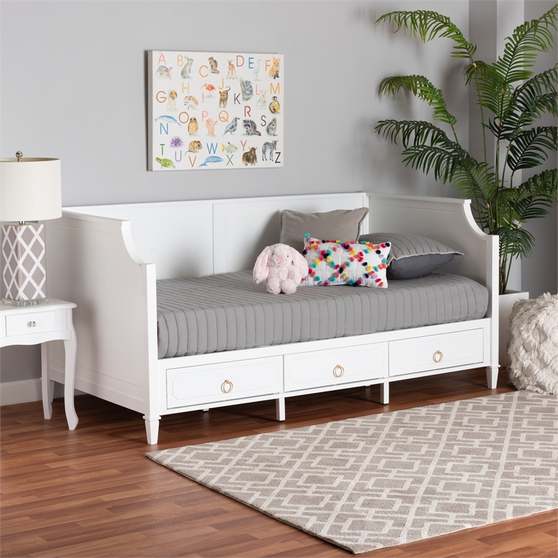 Baxton Studio Lowri White Finished Wood Twin Size 3-Drawer Daybed