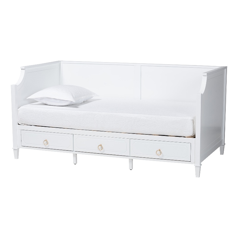 Baxton Studio Lowri White Finished Wood Twin Size 3-Drawer Daybed