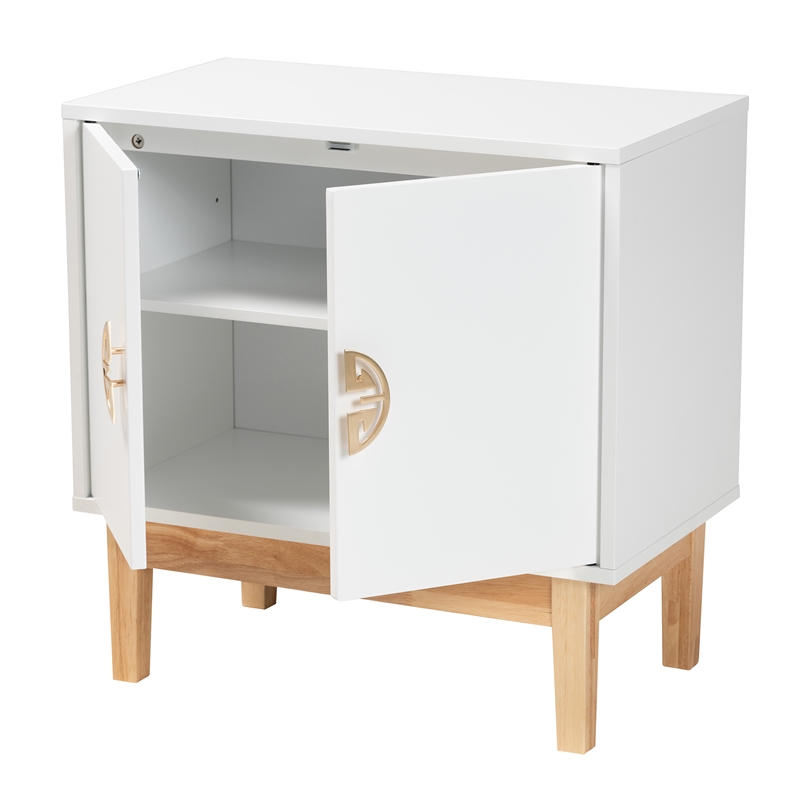 Baxton Studio Kamana White and Brown Wood and Gold Metal 2-Door Storage Cabinet