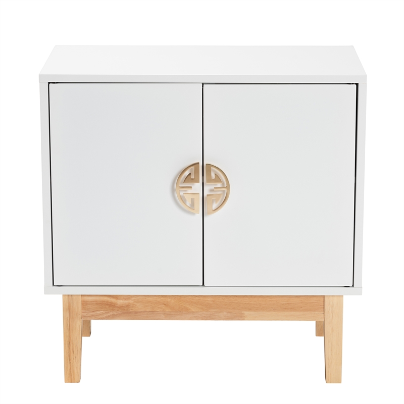Baxton Studio Kamana White and Brown Wood and Gold Metal 2-Door Storage Cabinet