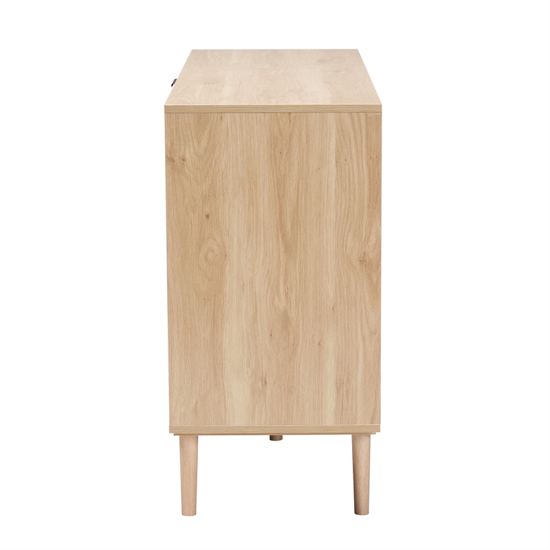 Baxton Studio Harrison Natural Brown Wood and Natural Rattan 3-Drawer Sideboard