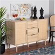 Baxton Studio Harrison Natural Brown Wood and Natural Rattan 3-Drawer Sideboard