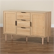 Baxton Studio Harrison Natural Brown Wood and Natural Rattan 3-Drawer Sideboard