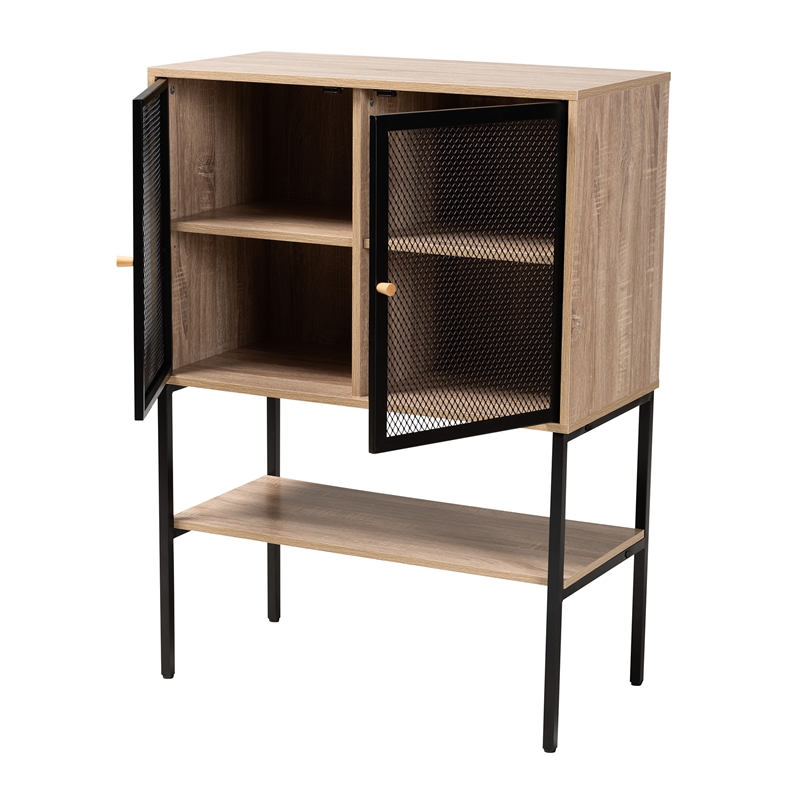 Baxton Studio Asher Natural Brown Wood and Black Metal 2-Door Sideboard