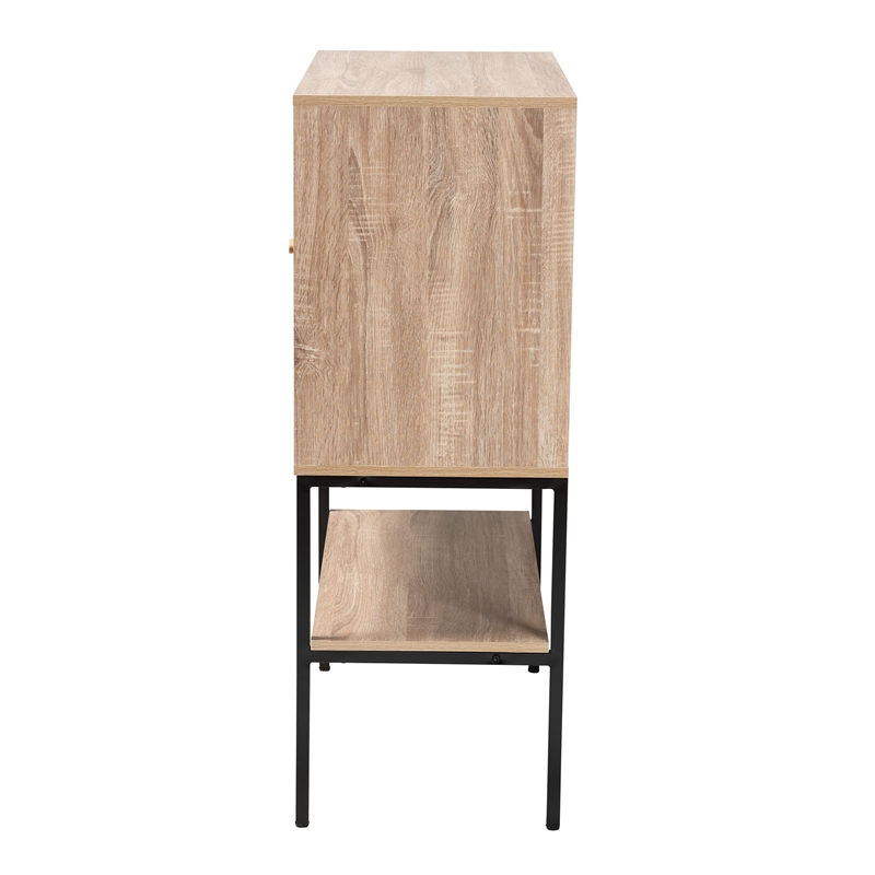 Baxton Studio Asher Natural Brown Wood and Black Metal 2-Door Sideboard