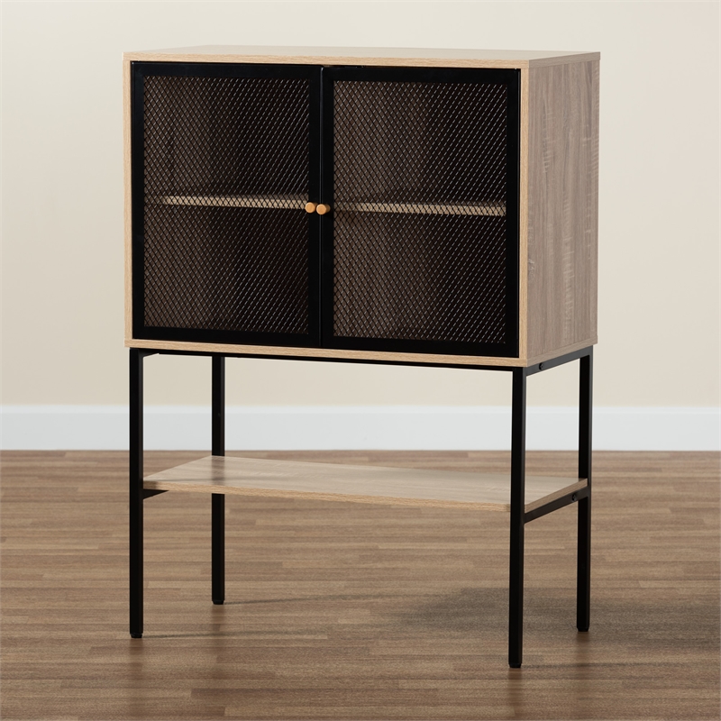 Baxton Studio Asher Natural Brown Wood and Black Metal 2-Door Sideboard