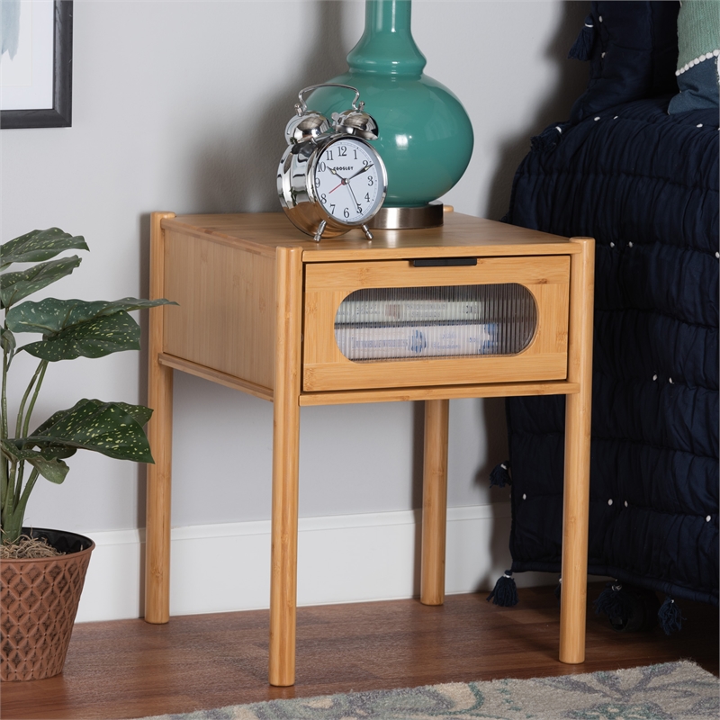 Baxton Studio Naresh Natural Brown Bamboo Wood 1-Drawer End Table
