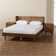 Baxton Studio Rina Ash Walnut Wood 3-Piece Queen Size Bedroom Set with Rattan
