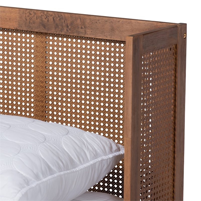 Baxton Studio Rina Ash Walnut Wood 3-Piece Queen Size Bedroom Set with Rattan