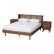 Baxton Studio Rina Ash Walnut Wood 3-Piece King Size Bedroom Set with Rattan