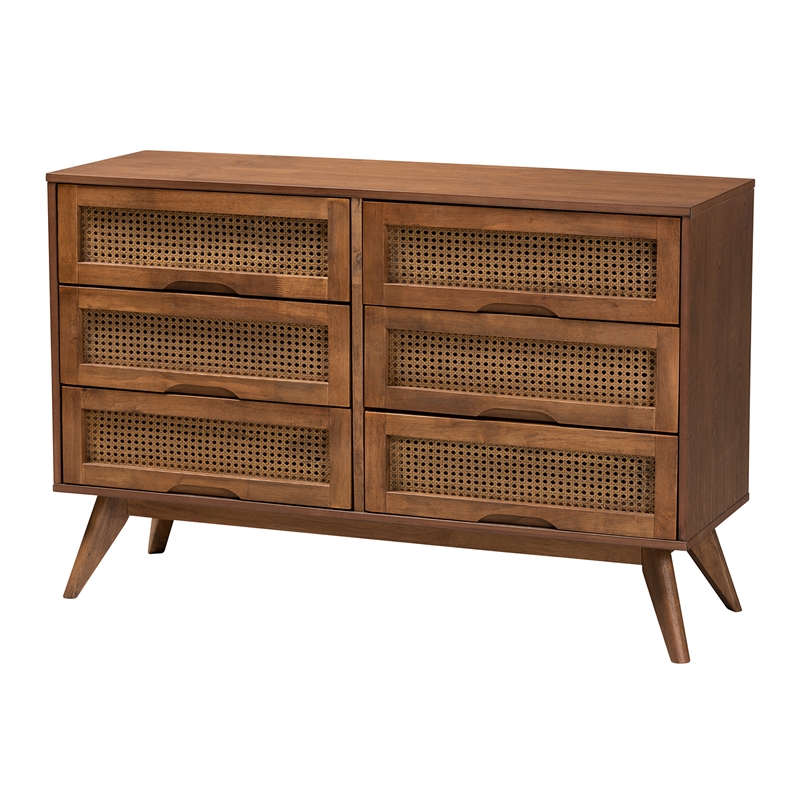 Baxton Studio Rina Ash Walnut Wood 4-Piece King Size Bedroom Set with Rattan