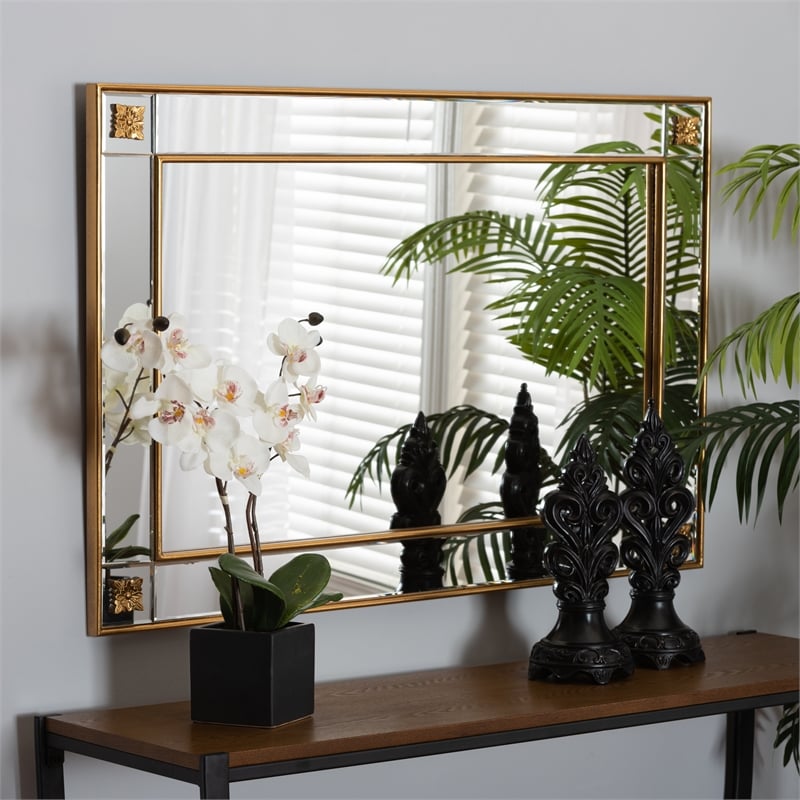 Baxton Studio Iara Antique Goldleaf Finished Wood Accent Wall Mirror