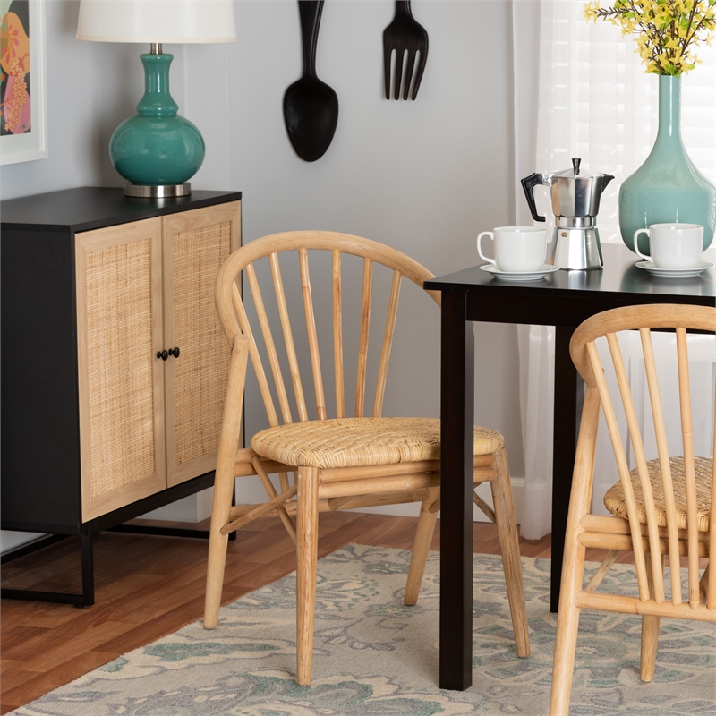 Baxton Studio Kobe Natural Brown Finished Wood and Rattan Dining Chair