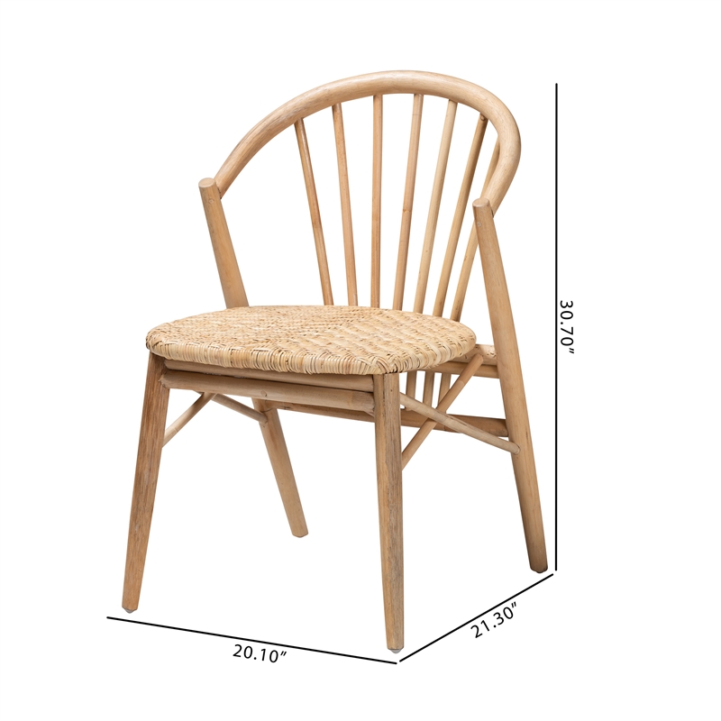 Baxton Studio Kobe Natural Brown Finished Wood and Rattan Dining Chair