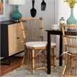 Baxton Studio Kim White Fabric and Natural Brown Rattan Dining Chair