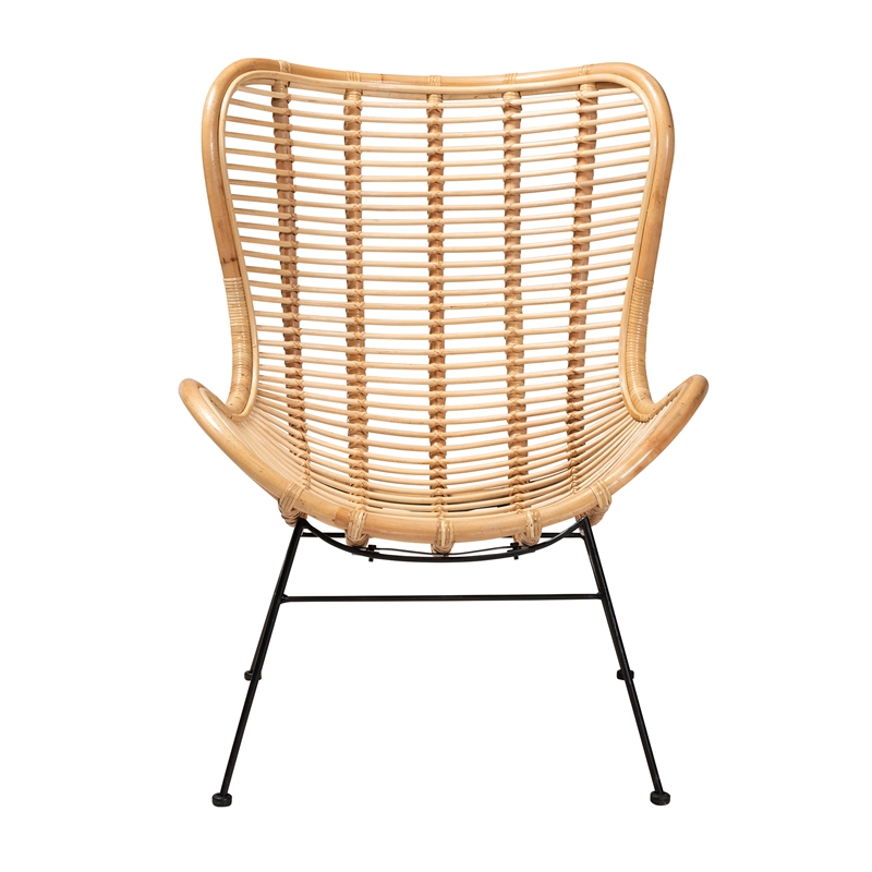 Baxton Studio Colorado Natural Brown Rattan and Black Metal Accent Chair