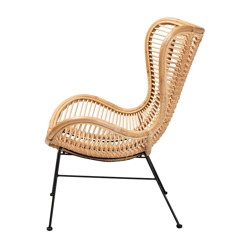 Baxton Studio Colorado Natural Brown Rattan and Black Metal Accent Chair