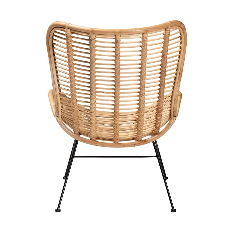 Baxton Studio Colorado Natural Brown Rattan and Black Metal Accent Chair