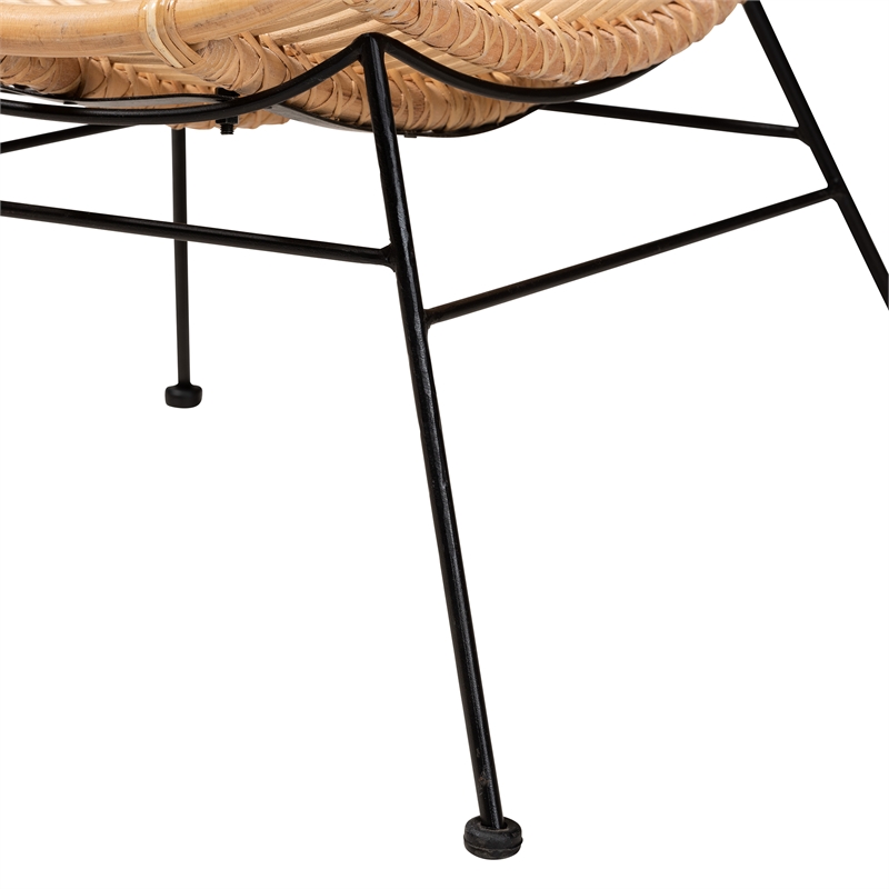 Baxton Studio Colorado Natural Brown Rattan and Black Metal Accent Chair