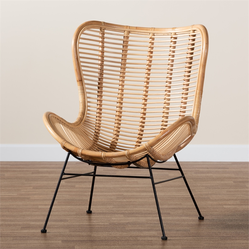 Baxton Studio Colorado Natural Brown Rattan and Black Metal Accent Chair