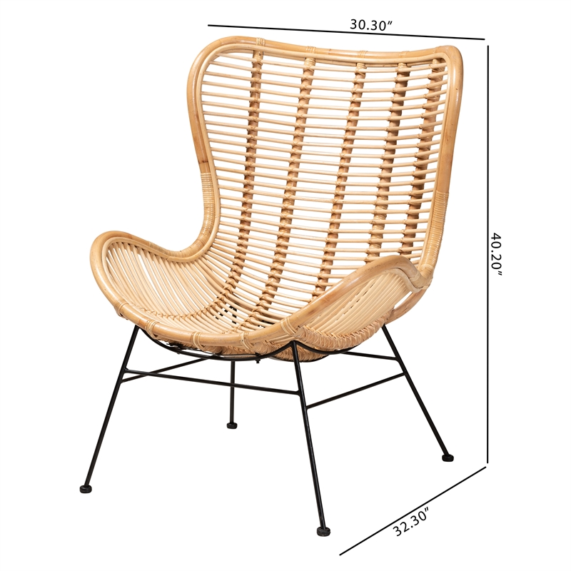 Baxton Studio Colorado Natural Brown Rattan and Black Metal Accent Chair