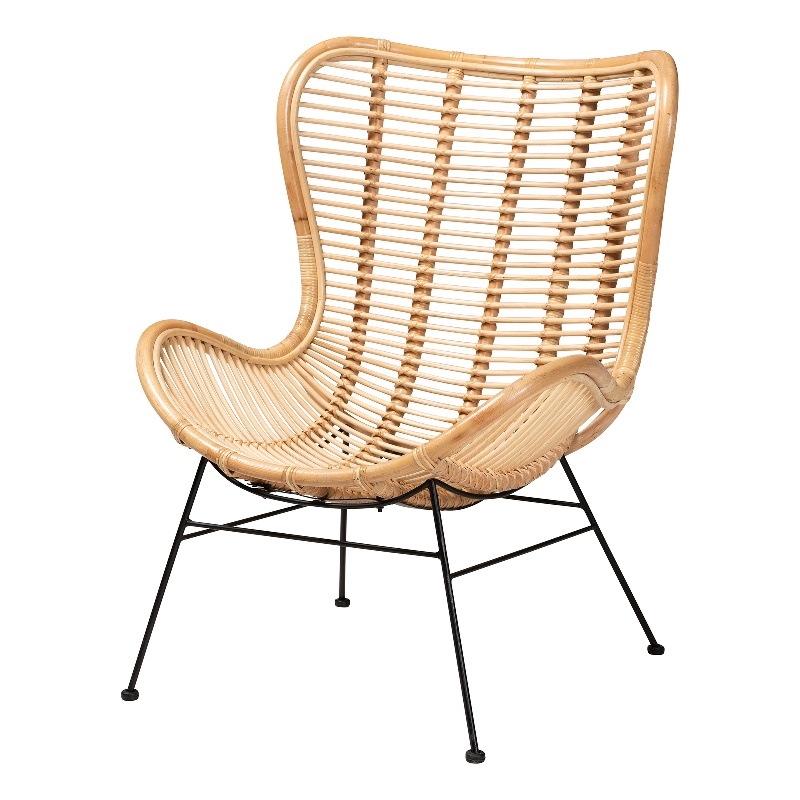 Baxton Studio Colorado Natural Brown Rattan and Black Metal Accent Chair