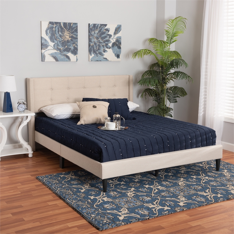 Baxton Studio Casol Beige Fabric Upholstered Queen Size Platform Bed