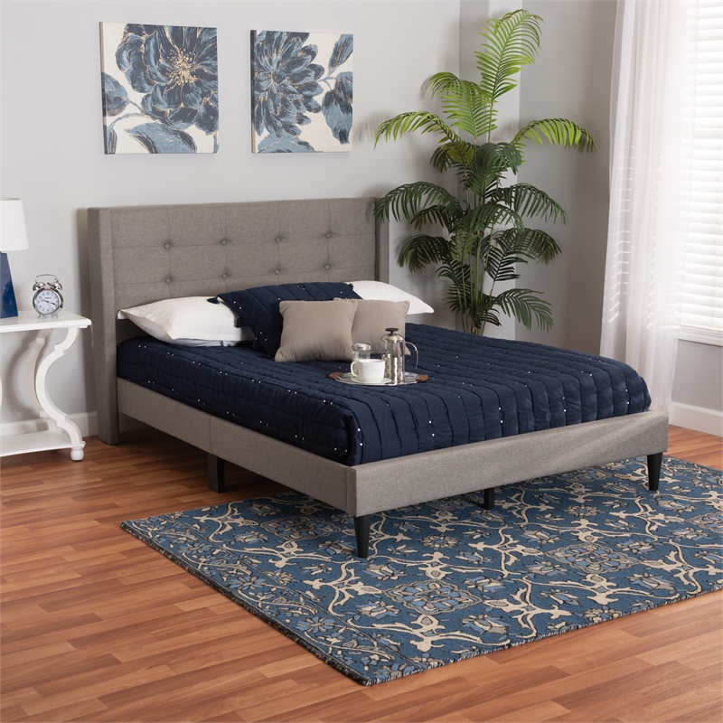 Baxton Studio Casol Grey Fabric Upholstered Queen Size Platform Bed