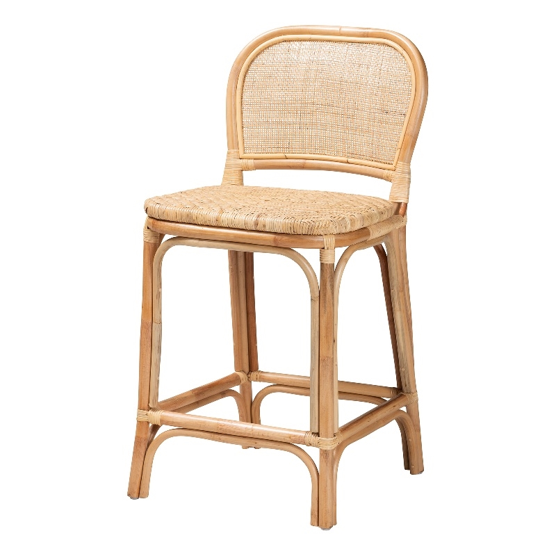 Baxton Studio Adrena Modern Bohemian Natural Brown Rattan Counter Stool