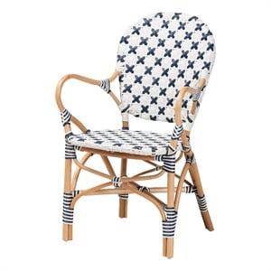 Baxton Studio Bryson Blue and White Weaving and Natural Rattan Bistro Chair
